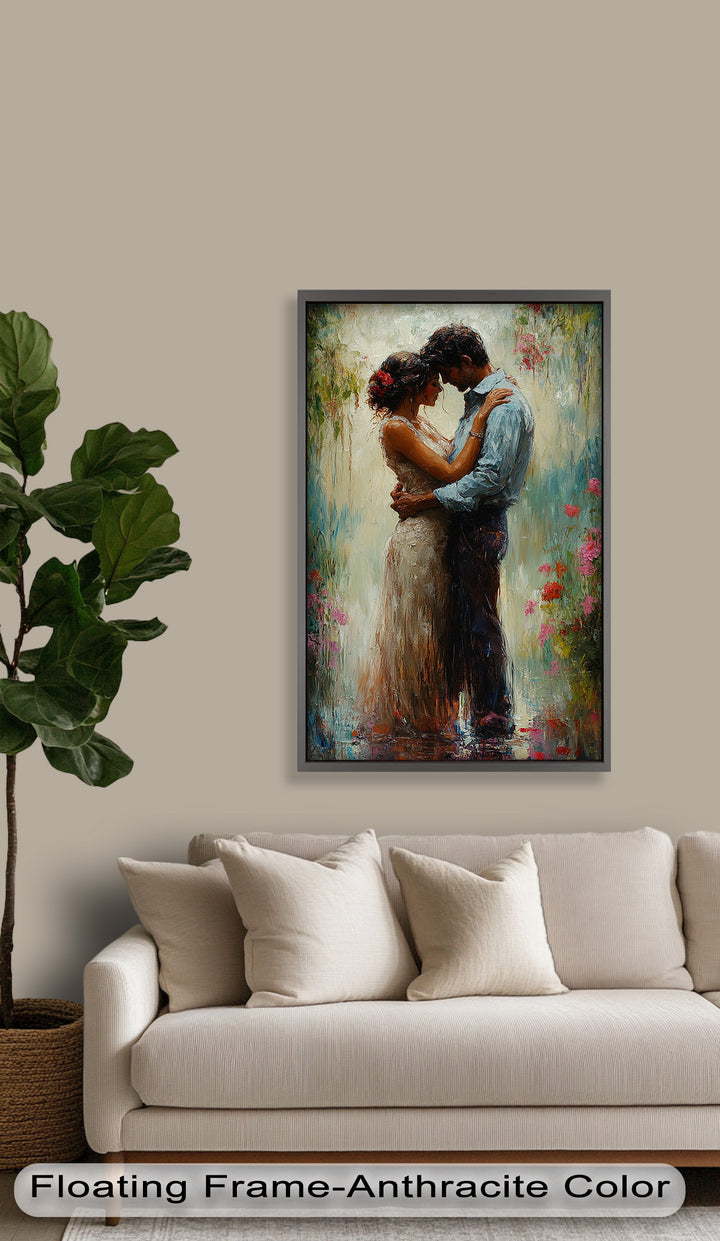Romantic Couple Surrounded by Blooms - Love Oil Painting