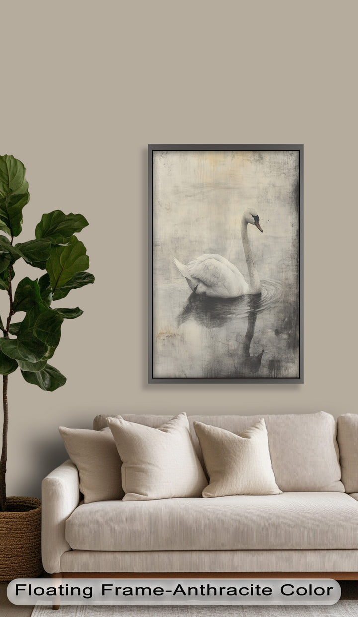 Silent Grace – Monochrome Swan on Still Water Oil Painting