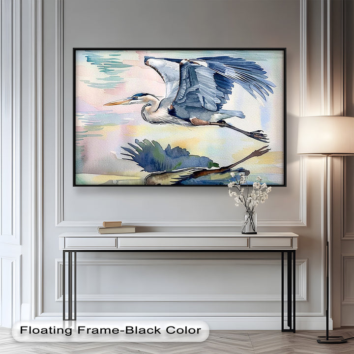 Flying Heron Bird Wall Art – Elegant Nature Oil Painting