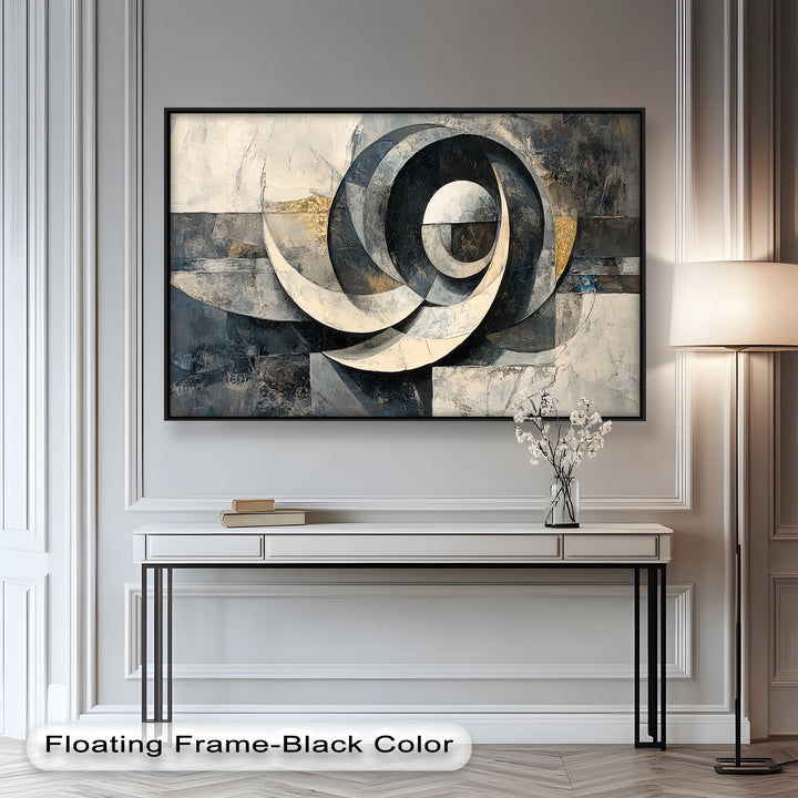Monochrome Spiralbewegung – Abstraktes Schwarz-Weiß-Ölgemälde