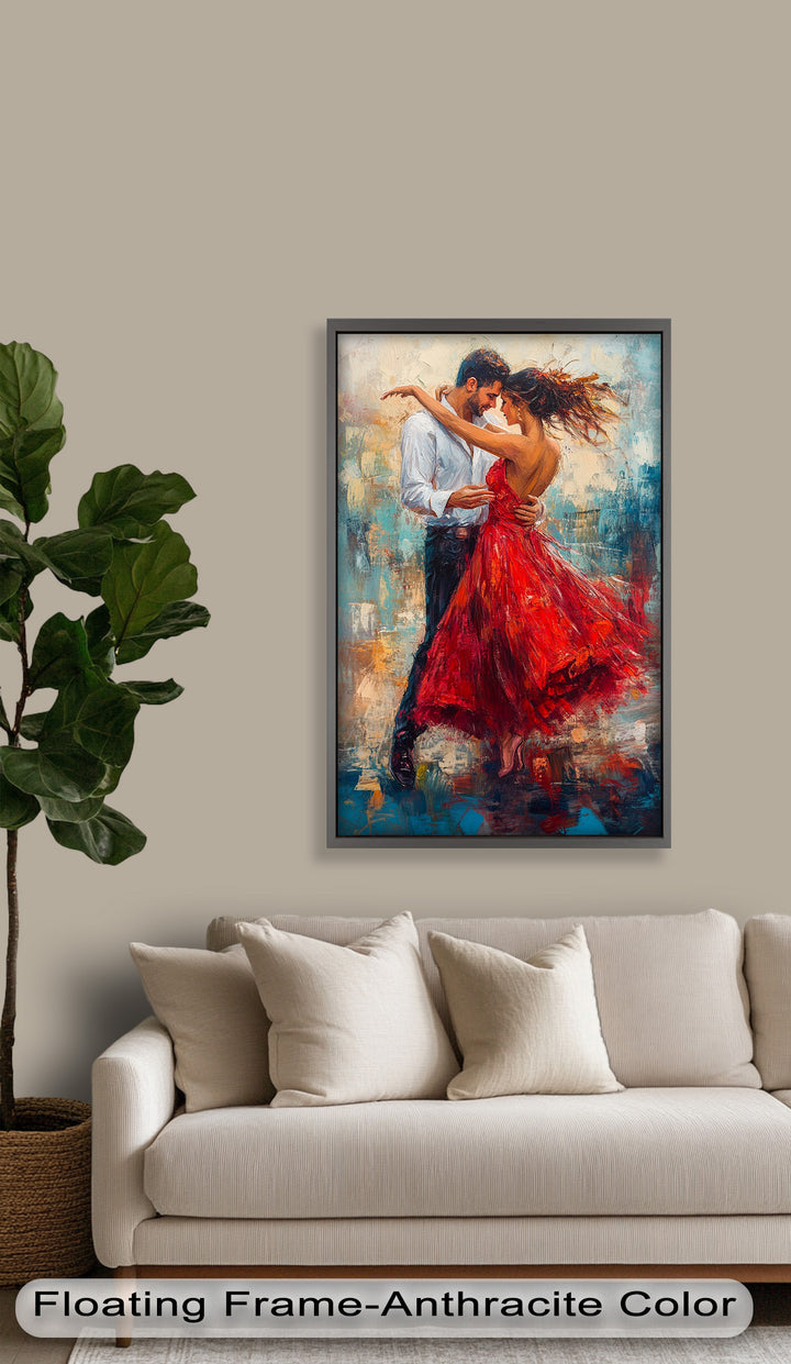 Flamenco Fire – Romantic Couple in Red Dress Oil Painting