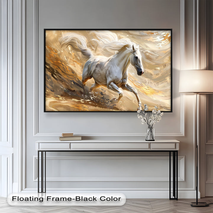 Majestic White Horse – Dynamic Equine Oil Painting