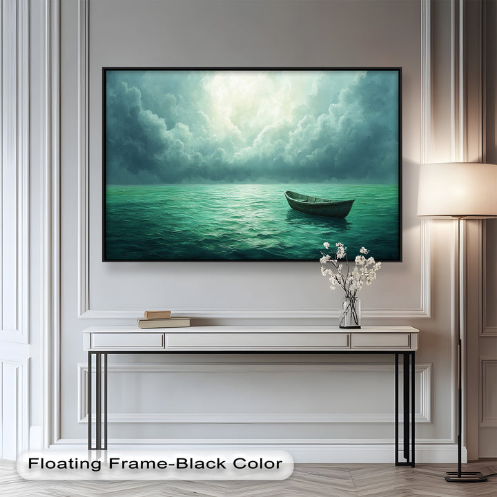 Solitude Adrift – Serene Empty Rowboat Oil Painting