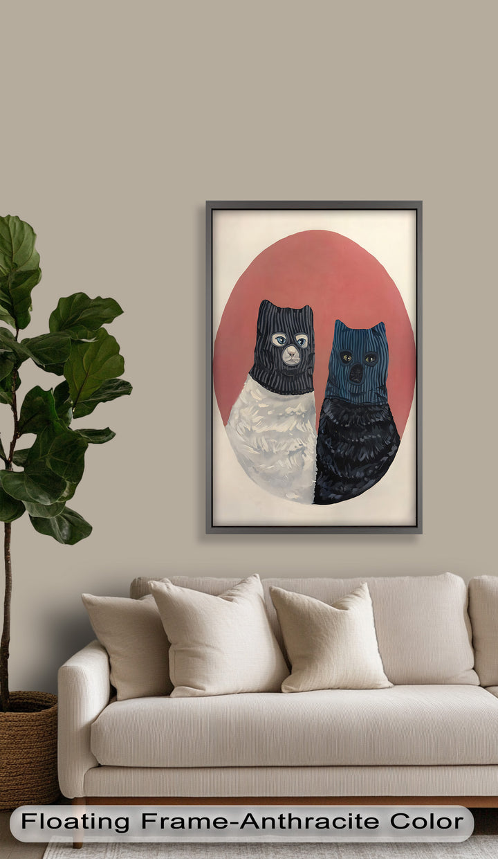 Masked Companions – Contemporary Cat Oil Painting