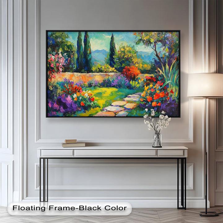 Sunlit Garden Path Oil Painting – Fauvist Outdoor Floral Landscape