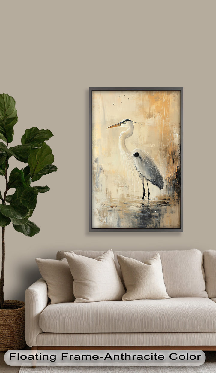 Golden Stillness – Heron in Reflective Water Oil Painting