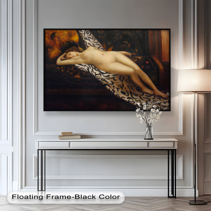 Velvet Reverie – Reclining Nude on Ornamental Nude Oil Painting