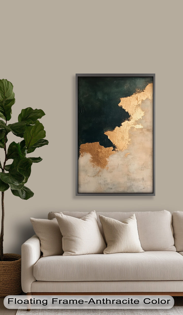 Golden Drift – Minimalistisches abstraktes Ölgemälde in Gold und Dunkelgrün