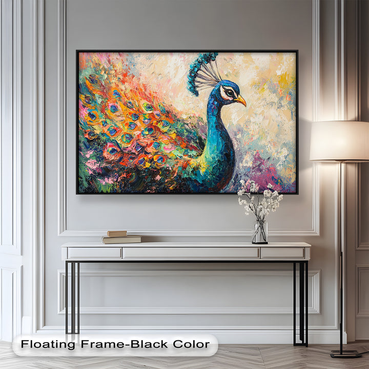 Peacock in Blooming Hues - Animal Oil Painting