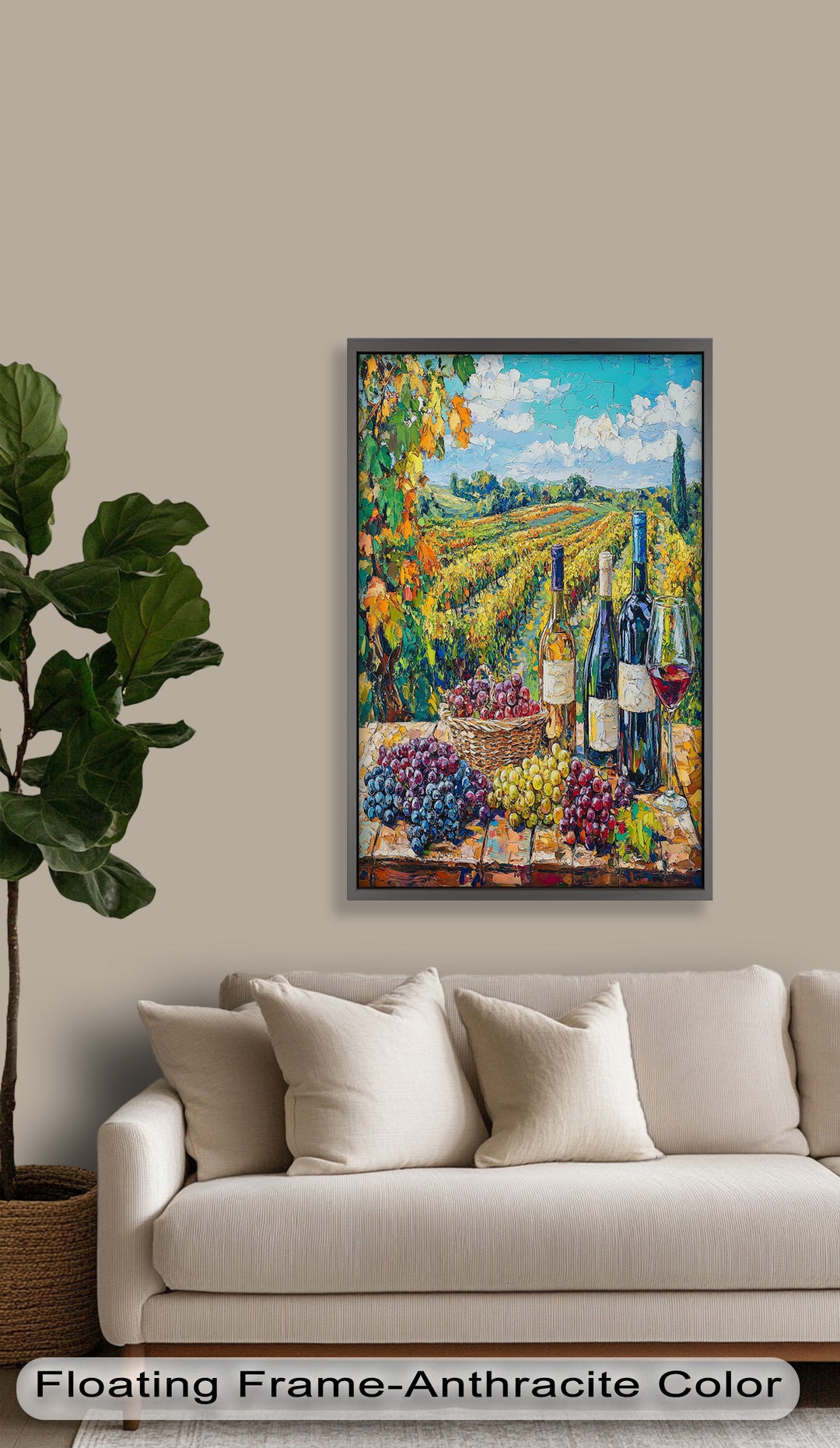 Wine Bottles and Grapes in Sunlit Fields - Still Life Oil Painting