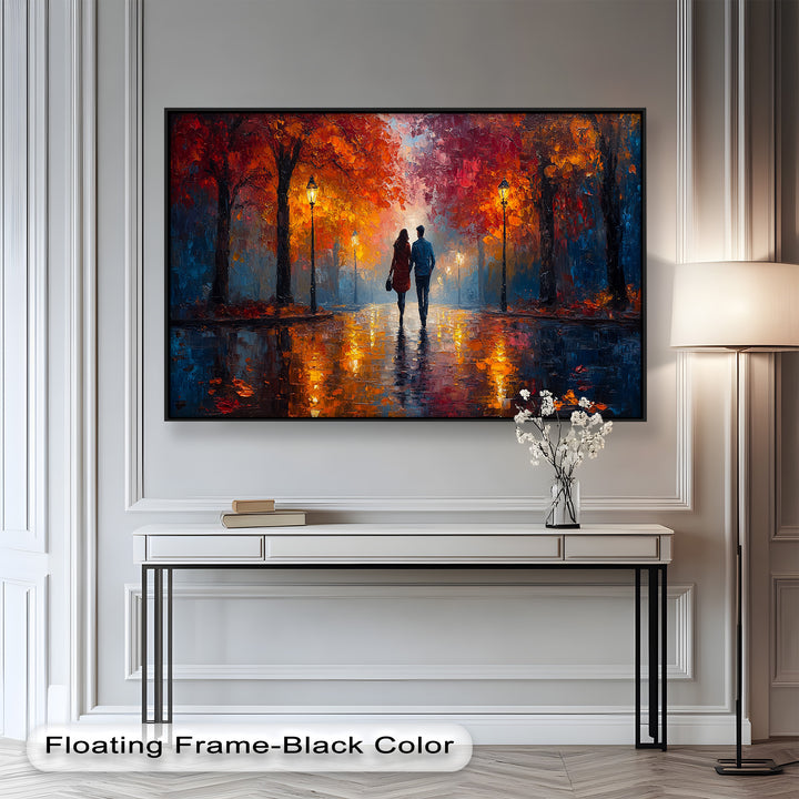 Romantic Walk Under Fiery Trees - Love Oil Painting