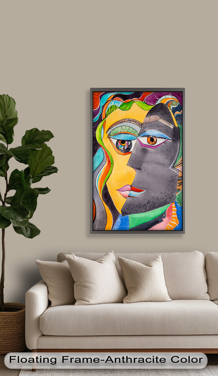 Dual Visions – Vibrant Abstract Faces Picasso Oil Painting