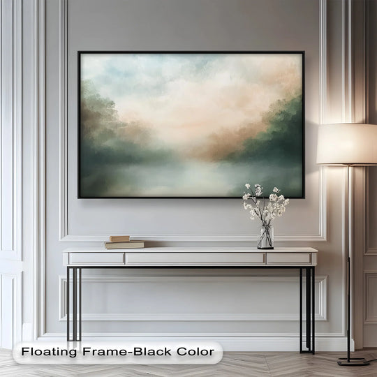 Showcasing the layering effect, the framed Seastorm Modern Art presents an oil painting reproduction print with blended colors creating depth and serene ambiance.