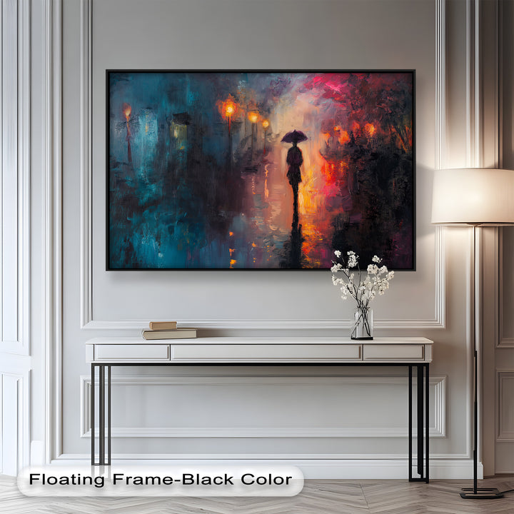 Evening Solitude – Romantic Rainy Stroll Love Oil Painting