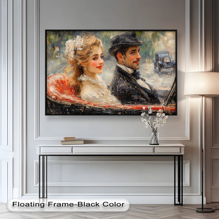 Charming Couple in a Vintage Car – Impressionist Oil Painting