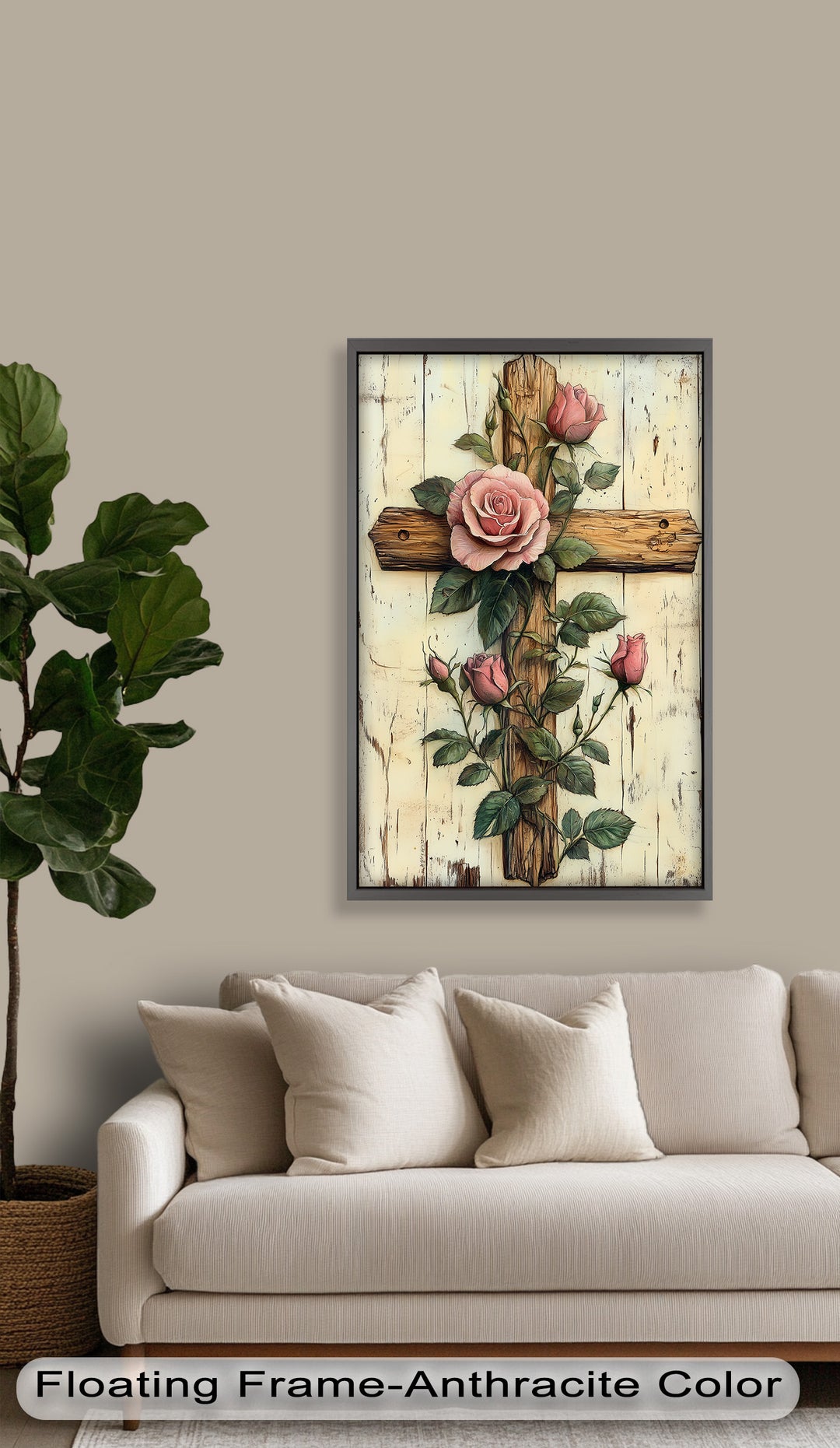 Rosen der Gnade – Religiöses Ölgemälde mit Kreuz und Blume