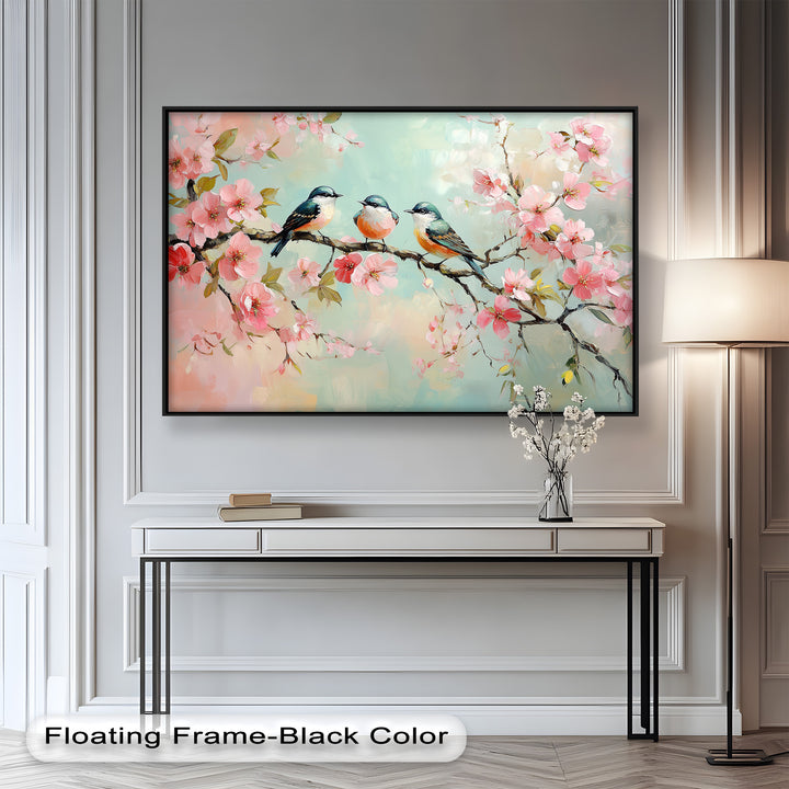 Three Birds Among Blossoms – Animal Oil Painting
