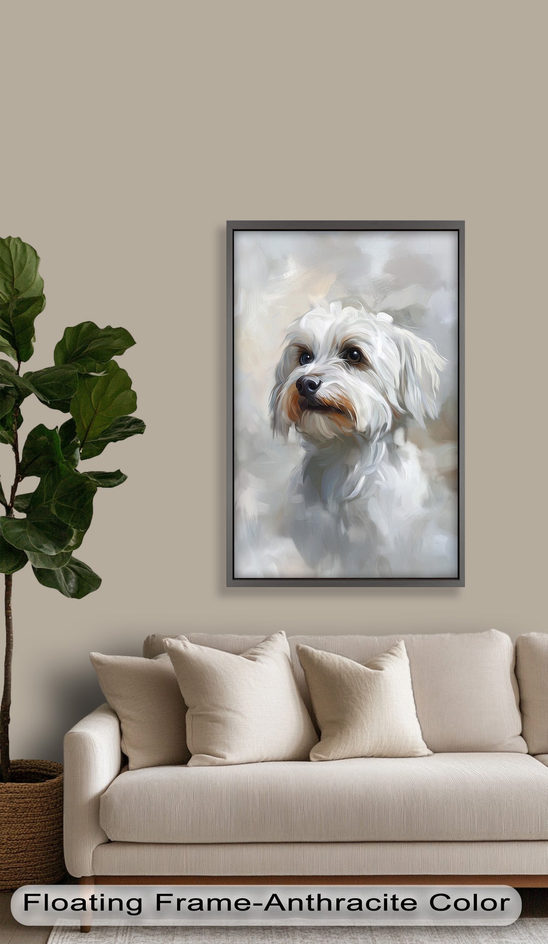 Snowy Gaze – White Maltese Portrait Animal Oil Painting