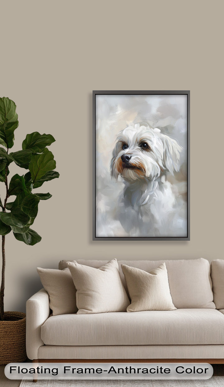 Snowy Gaze – White Maltese Portrait Animal Oil Painting