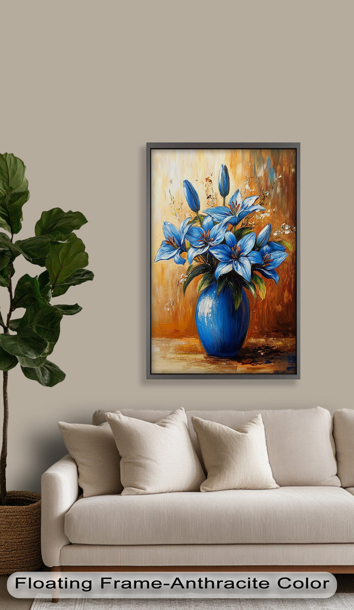 Azure Blossoms in a Blue Vase – Flower Oil Painting