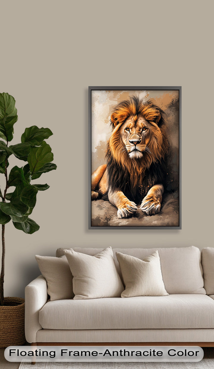 Lion Portrait in Warm Tones - Animal Oil Painting