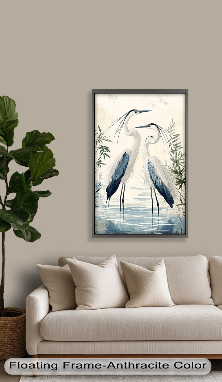 Twin Herons in Harmony – Bird Oil Painting