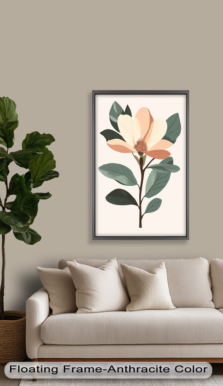 Minimal Magnolia – Elegantes botanisches Ölgemälde