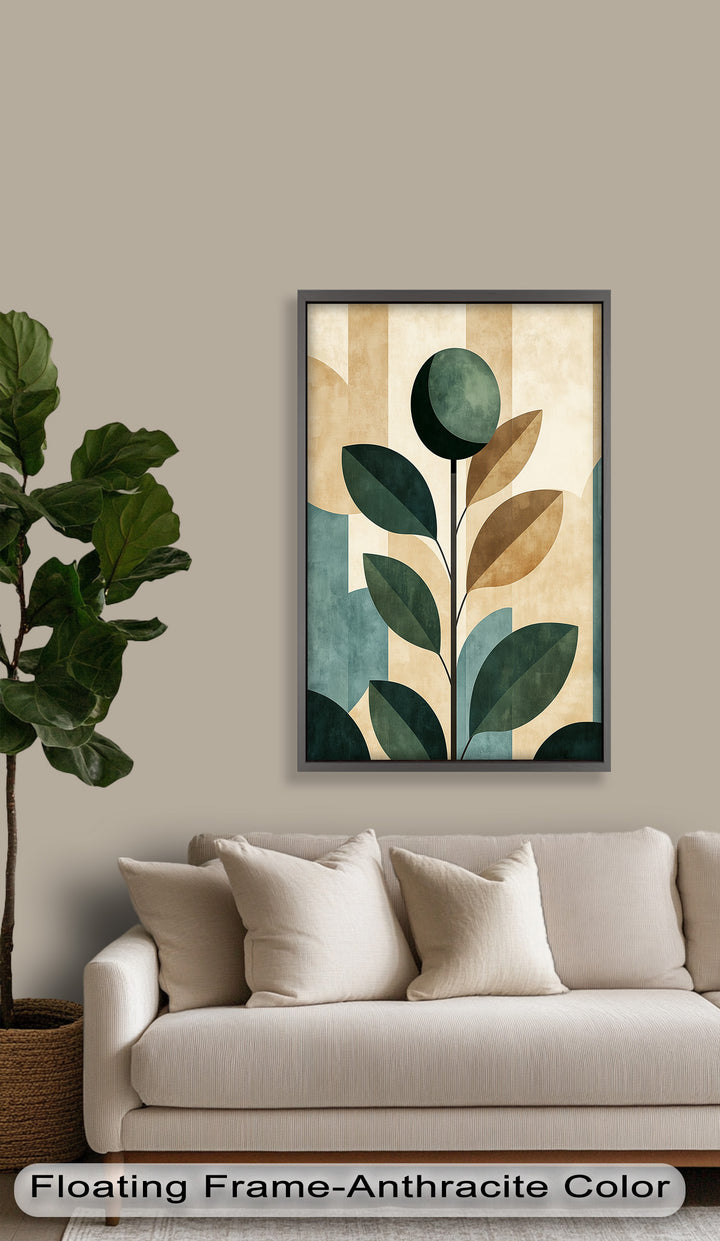 Geometric Botanical – Mid-Century Modern Leaf Oil Painting