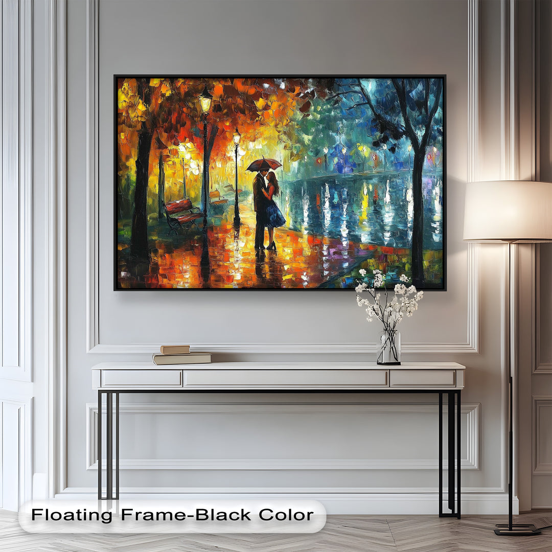 Golden Glow – Lovers Beneath the Umbrella Love Oil Painting