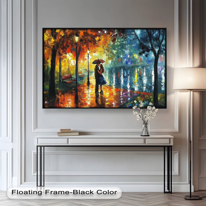 Golden Glow – Lovers Beneath the Umbrella Love Oil Painting