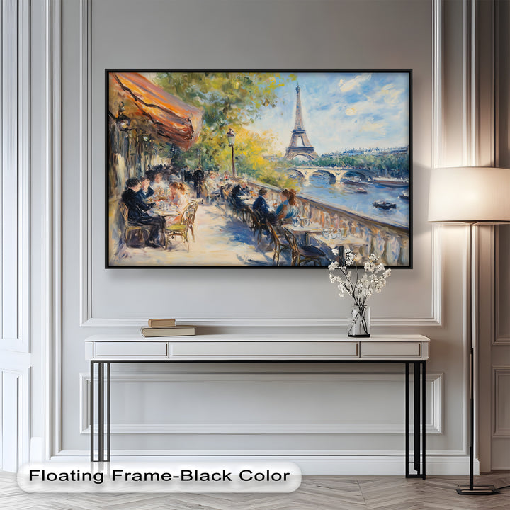 Eiffel Café Serenity – Parisian Terrace with River View Oil Painting