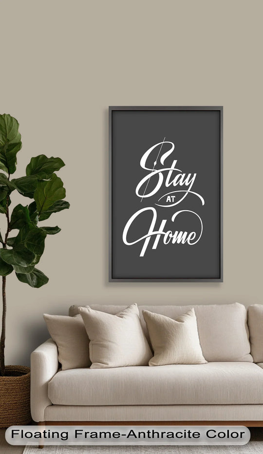 Displaying the abstract quality, this modern 'Stay at Home' oil painting decoration features expressive white lettering on a dark background, offering a minimalist and inspiring piece.