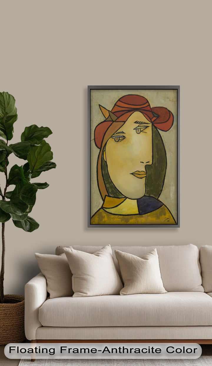 Melancholy in Red Hat – Minimalist Portrait Picasso Oil Painting