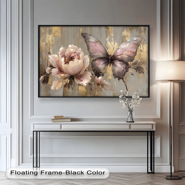 Elegant Butterfly and Peony – Pastel Floral Oil Painting
