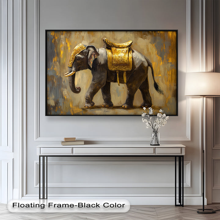Elephant with Golden Saddle - Animal Oil Painting