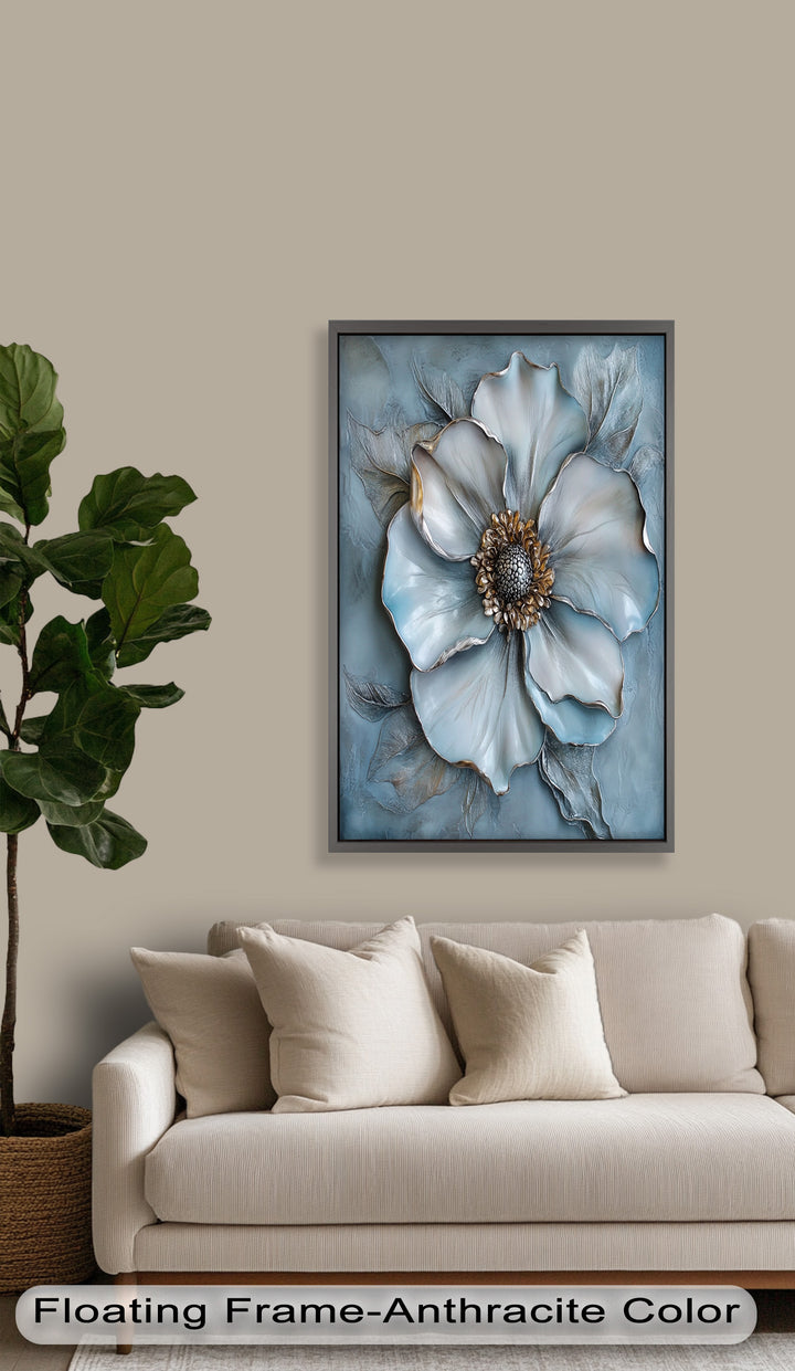 Blue Mist Bloom – Sculptural Petal Flower Oil Painting