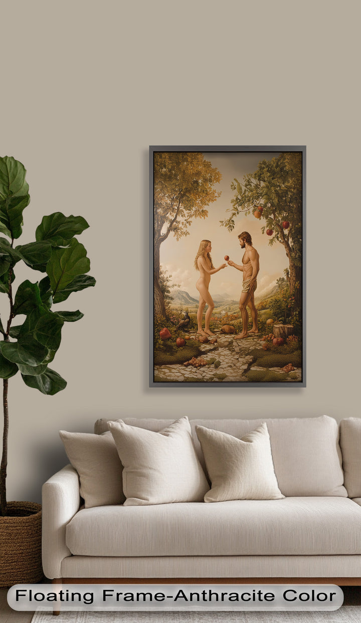 The First Temptation – Adam and Eve in Eden Renaissance Oil Painting