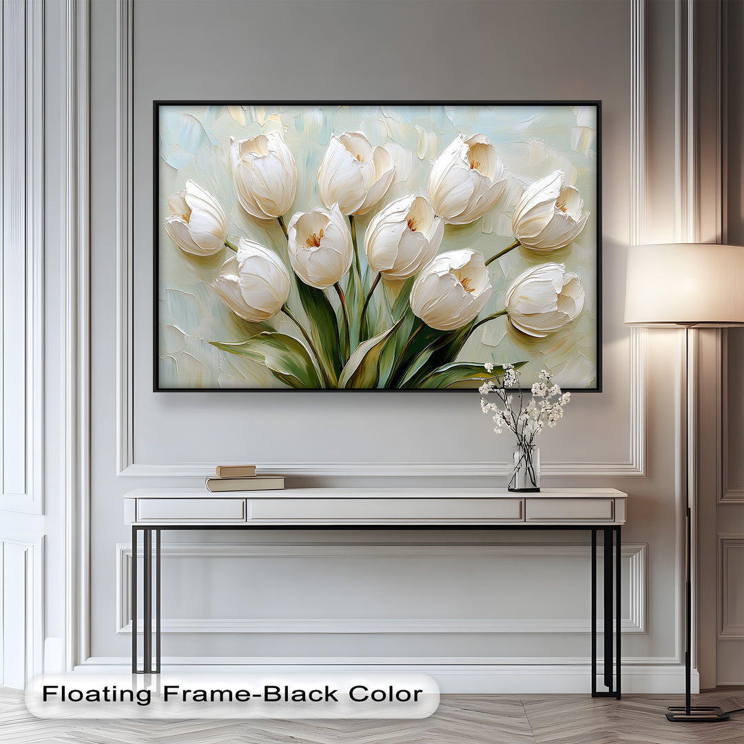 Whispers of Spring – Creamy White Tulip Bouquet Flower Oil Painting