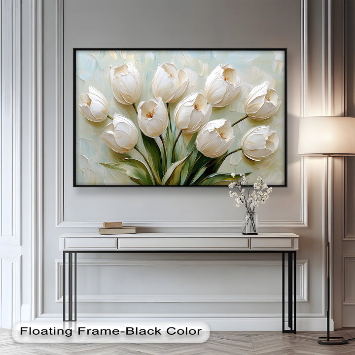 Whispers of Spring – Creamy White Tulip Bouquet Flower Oil Painting