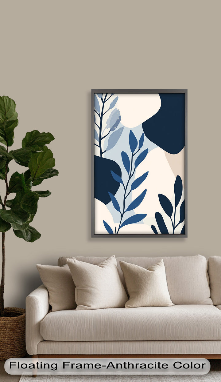 Indigo Serenity – Minimalist Botanical Oil Painting