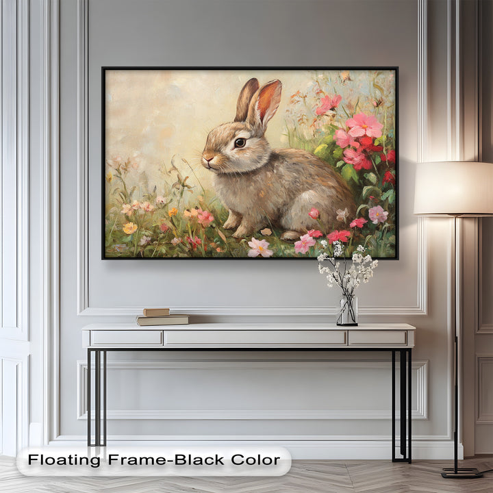 Curious Bunny Among Spring Blossoms – Animal Oil Painting