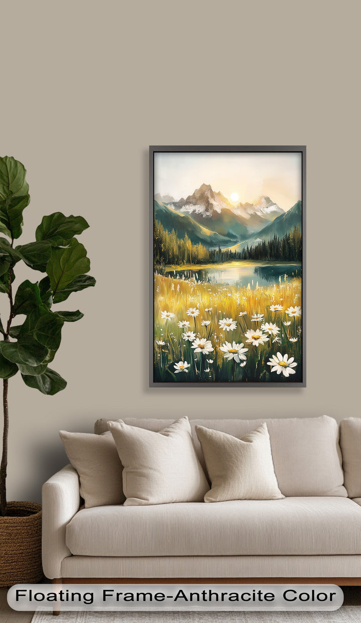 Bergsee mit Gänseblümchen - Hudson River Ölgemälde