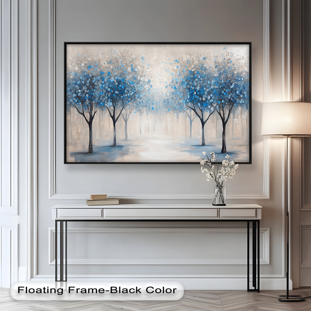 Misty Blue Blossom Trees Wall Art – Floral Oil Painting
