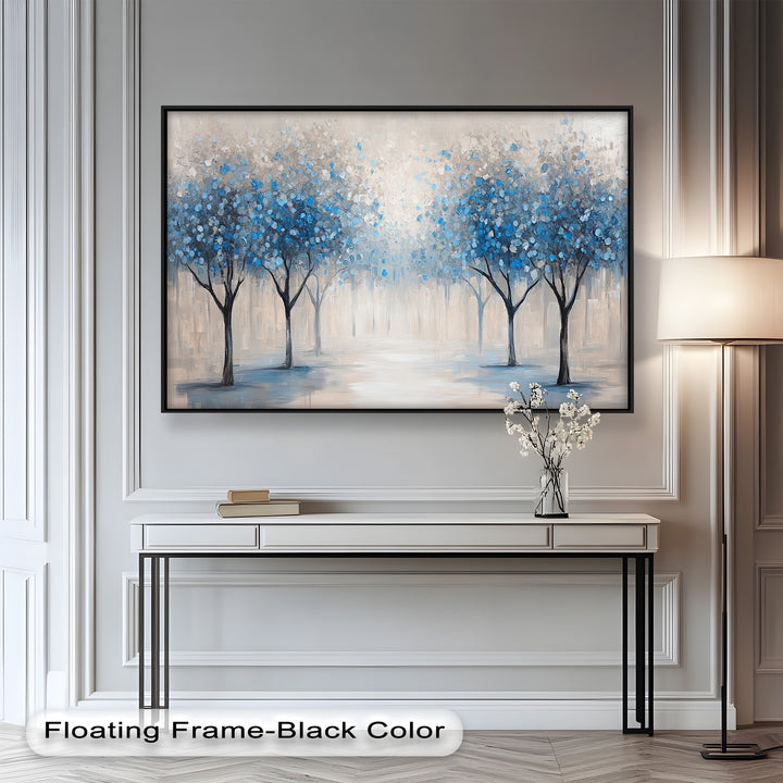 Misty Blue Blossom Trees Wall Art – Floral Oil Painting