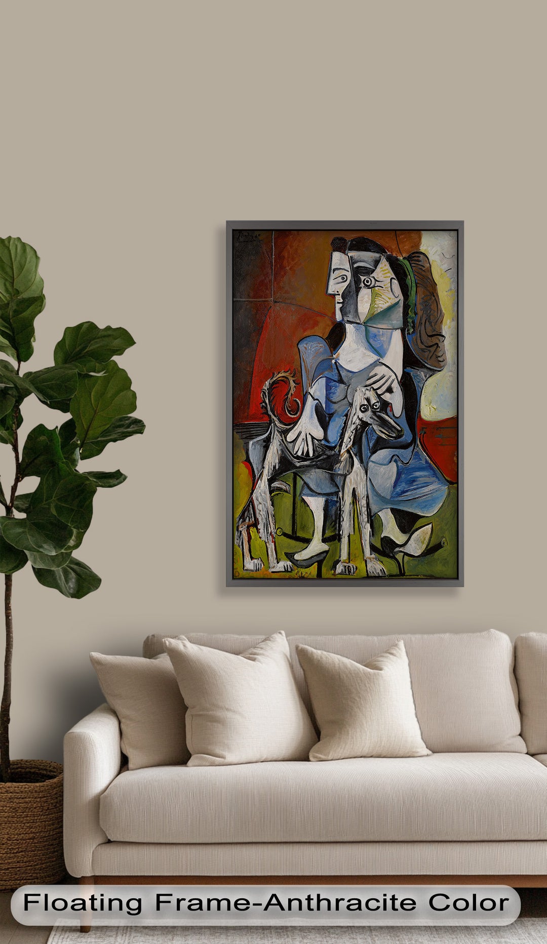 Loyal Companion – Picasso Style Woman with Dog Oil Painting
