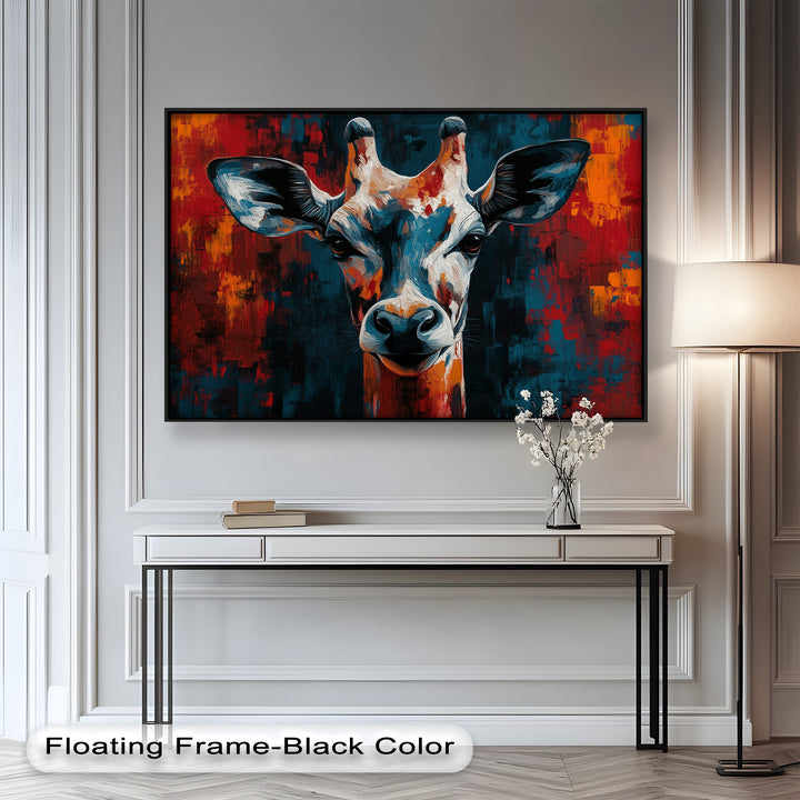 Giraffe Portrait in Abstract Flames – Animal Oil Painting