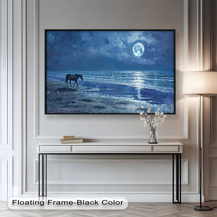 Moonlight & Horse – Serene Nighttime Oil Painting