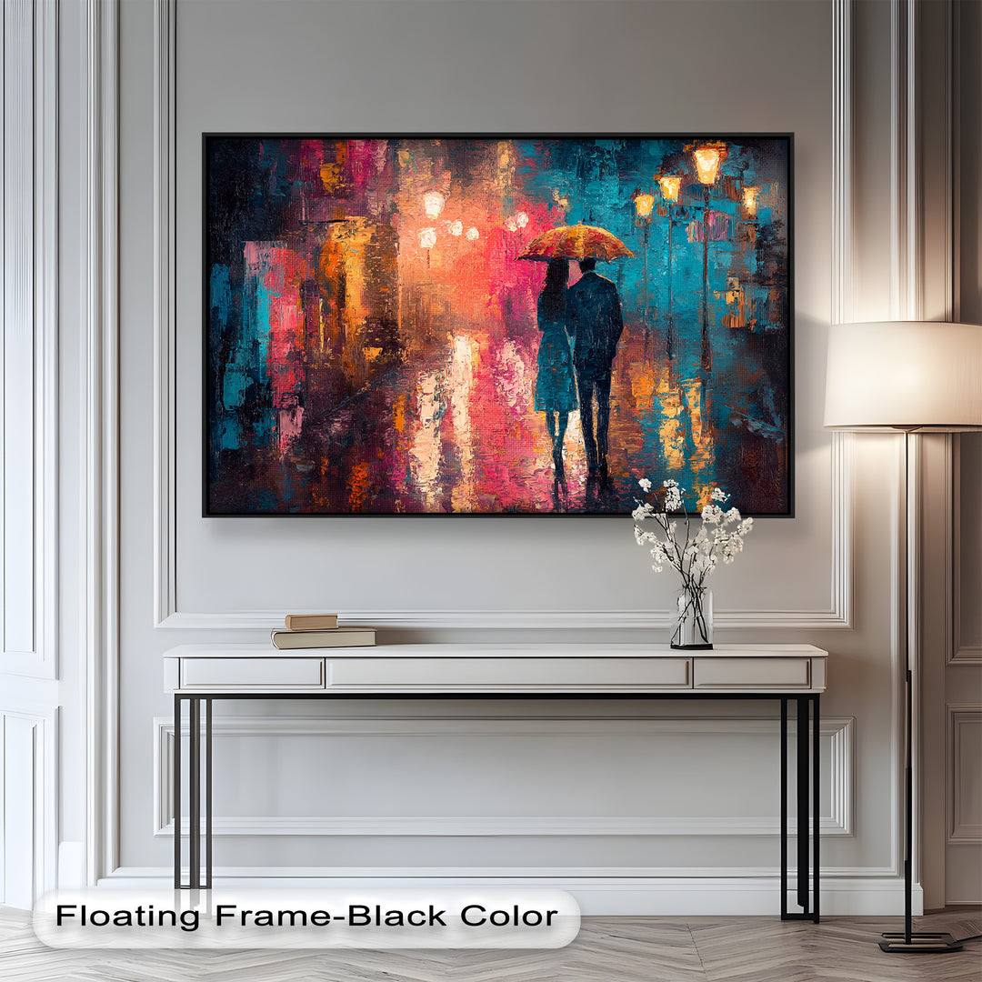 Evening Embrace – Lovers Under City Lights Love Oil Painting