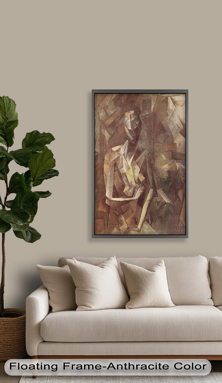 Sepia Kubistische Figur Wandkunst – Abstraktes Ölgemälde