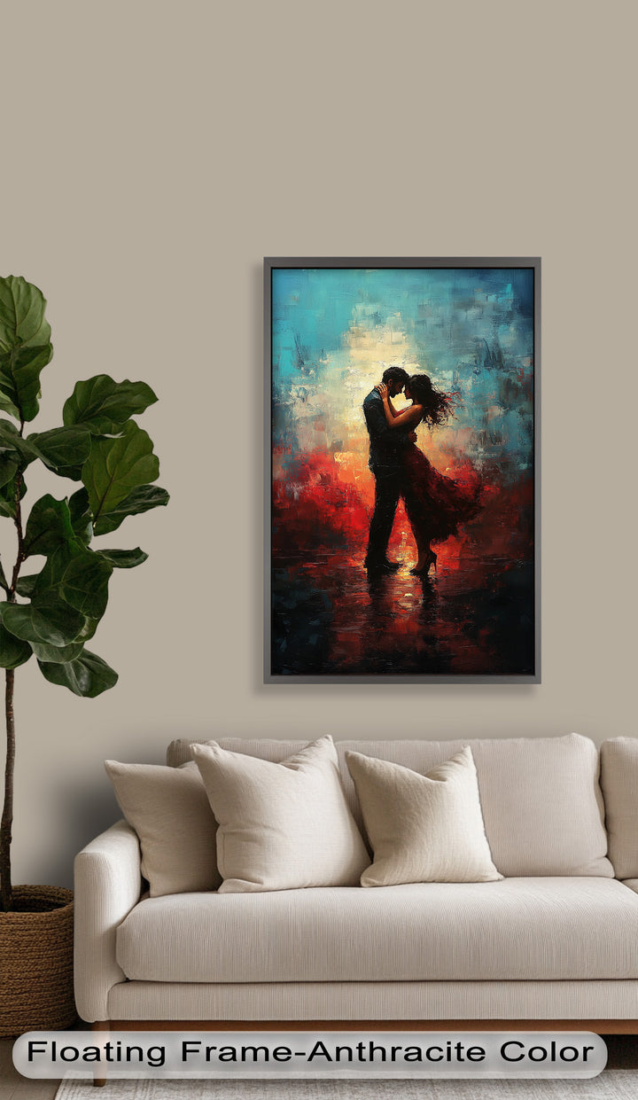 Romantic Couple in Fiery Twilight - Modern Oil Painting